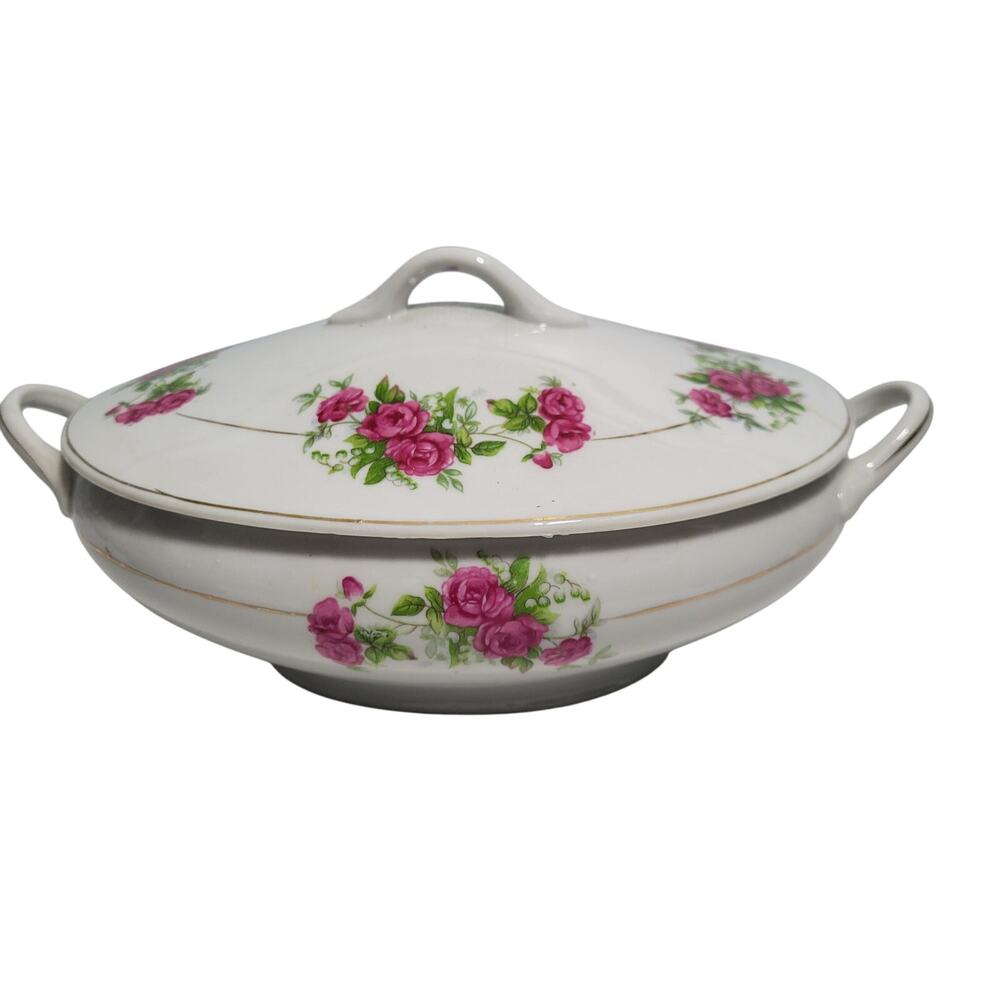 Vintage Royal China Japan Soup Tureen With Lid Featuring Rose Floral Pattern